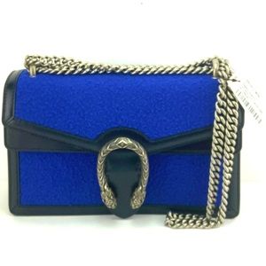 Gucci 400249 Dionysus Blue Casy Wool and Leather Shoulder Bag